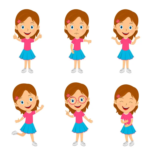 Cute Cartoon Girl Emotions Set Illustration Vector — Stock Vector