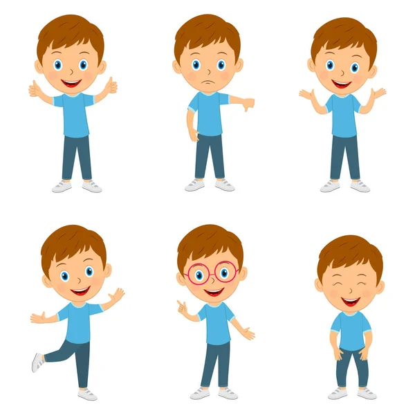 Niedlichen Cartoon Boy Emotionen Set Illustration Vektor — Stockvektor