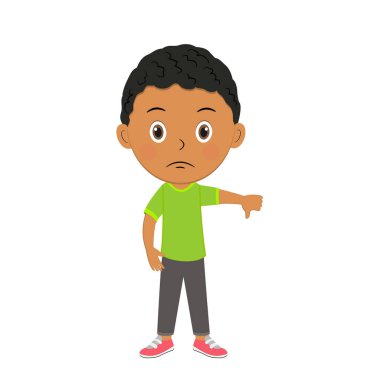 Sevimli çizgi filmci çocuk işaret, illüstrasyon, vektör sevmediğini gösteriyor.