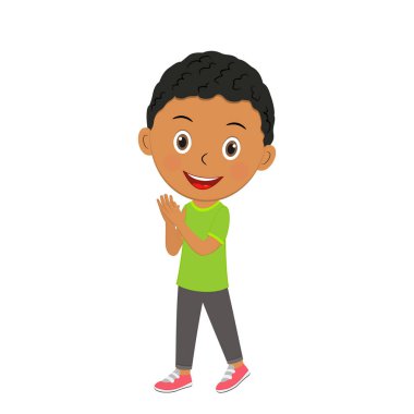 Sevimli çizgi film çocuğu ellerini çırp, çizim, vektör