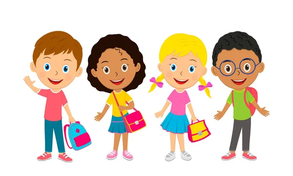 Cute Cartoon Kids Stand Bags Illustration Vector — Stock Vector