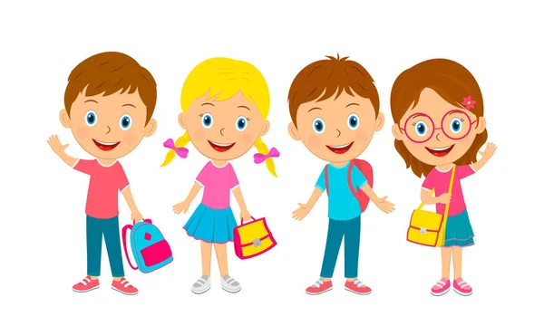 Cute Cartoon Kids Stand Bags Illustration Vector — Stock Vector