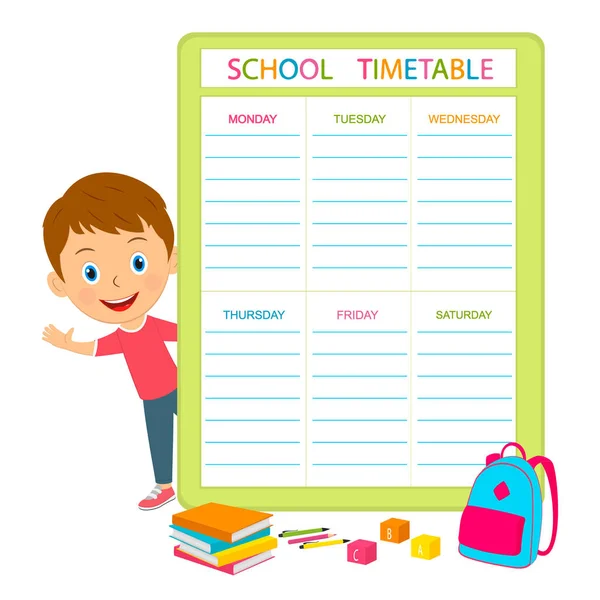 Cute Cartoon Boy School Timetable Illustration Vector — Stock Vector