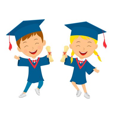 şirin çizgi film mezuniyet çocukları, illüstrasyon, vektör