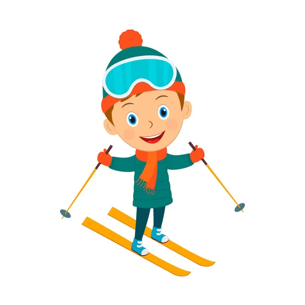 Schattig Cartoon Jongen Skiën Illustratie Vector — Stockvector