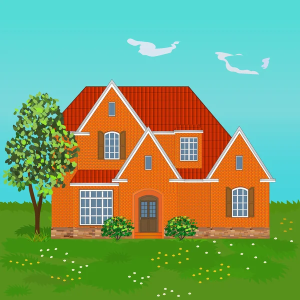 Family brick house, illustration — Stock Vector