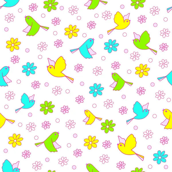 Άνευ ραφής, μοτίβο του πουλάκι με λουλούδι — Διανυσματικό Αρχείο