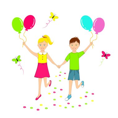 erkek ve kız elinde balonlarla çalıştıran