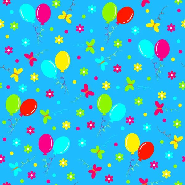 Aniversário sem costura, modelo.bolas coloridas, borboleta e flor — Vetor de Stock