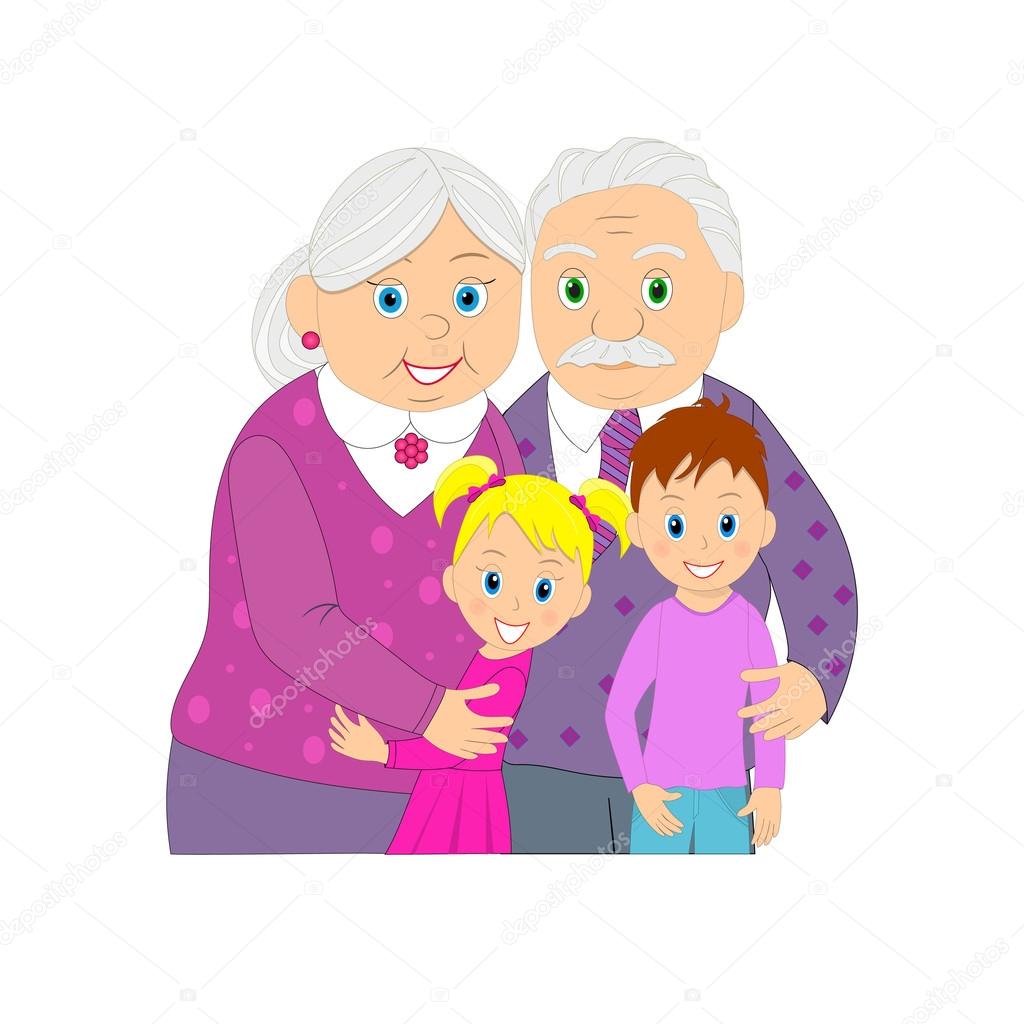 Elderly grandmother, grandfather and grandson and granddaughter