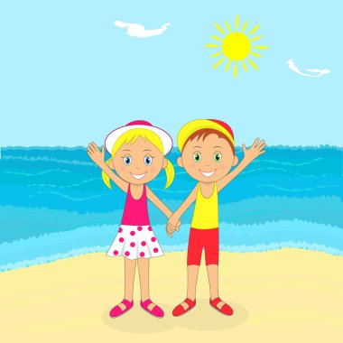 erkek ve kız bir plajda