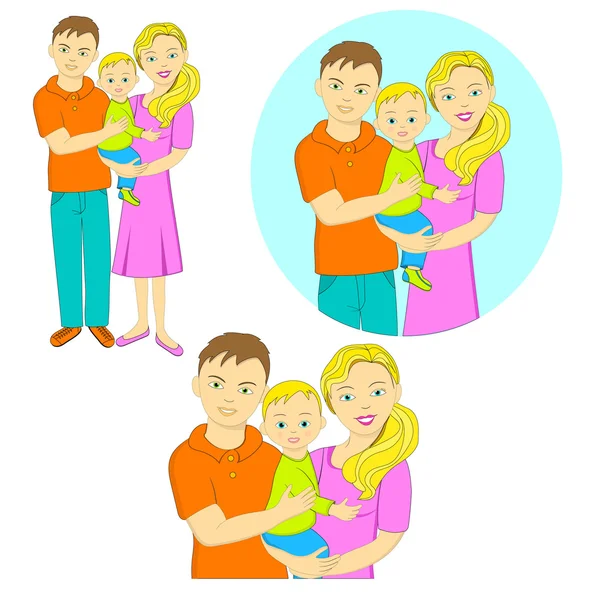 Familia joven. imagen de padre, madre e hijo — Vector de stock