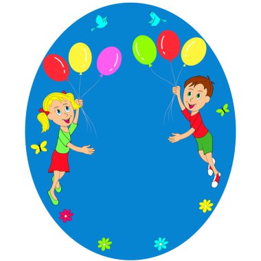 uçan balonlar içinde kız ve erkek