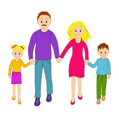 Mutlu aile baba, anne, oğlu ve kızı beraber gidelim
