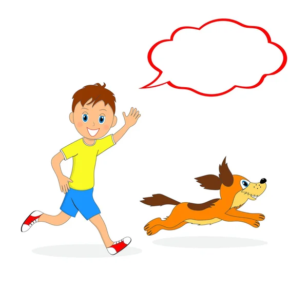 Boy and a dog running — Stock Vector