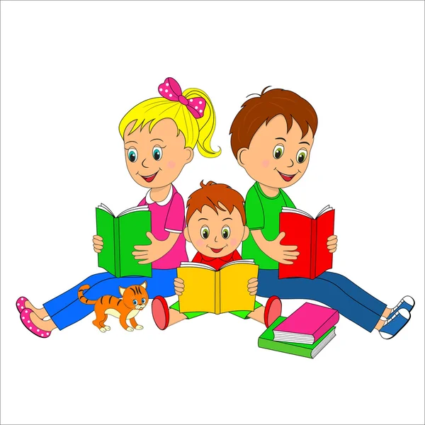 Children, girl and boys read the book — стоковый вектор