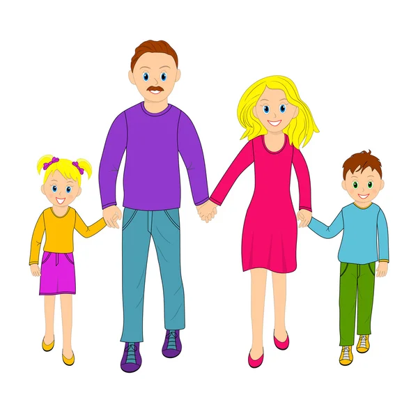 Glücklicher Familienvater, Mutter, Sohn und Tochter gehen zusammen — Stockvektor