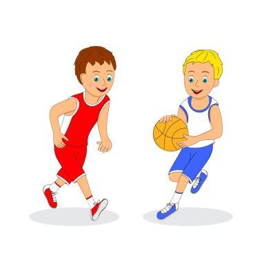 Basketbol oynayan iki çocuk.