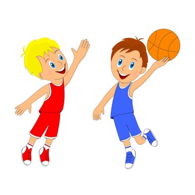 Çocuklar, iki erkek basketbol oynarken