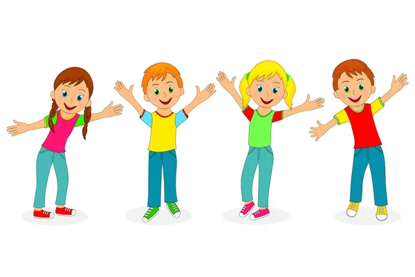 Children,boys and girls smiling with their hands up — Stock Vector