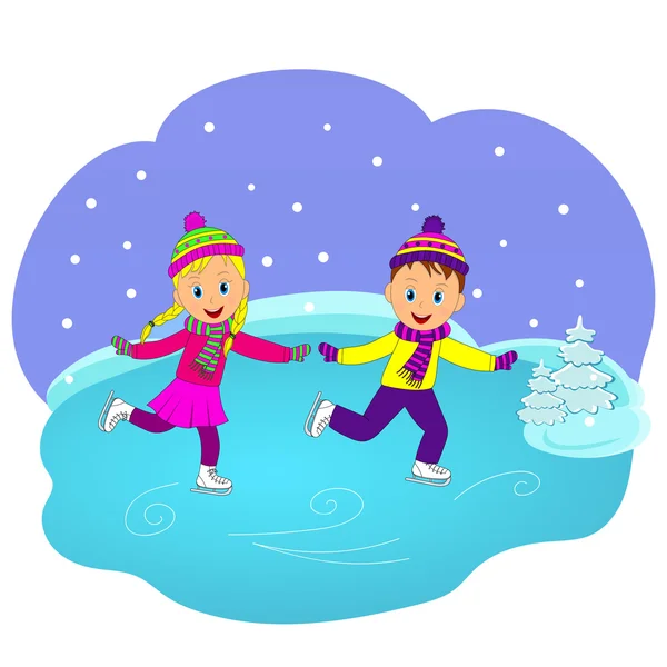 Dzieci, chłopiec i dziewczynka na łyżwach — Wektor stockowy