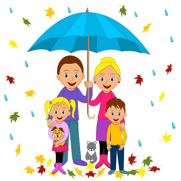 Familia feliz bajo paraguas . — Vector de stock