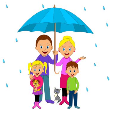 mutlu bir aile şemsiyesi altında.