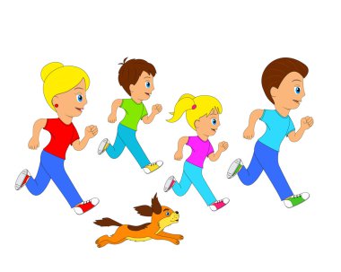 Mutlu bir aile ve çalışan köpek