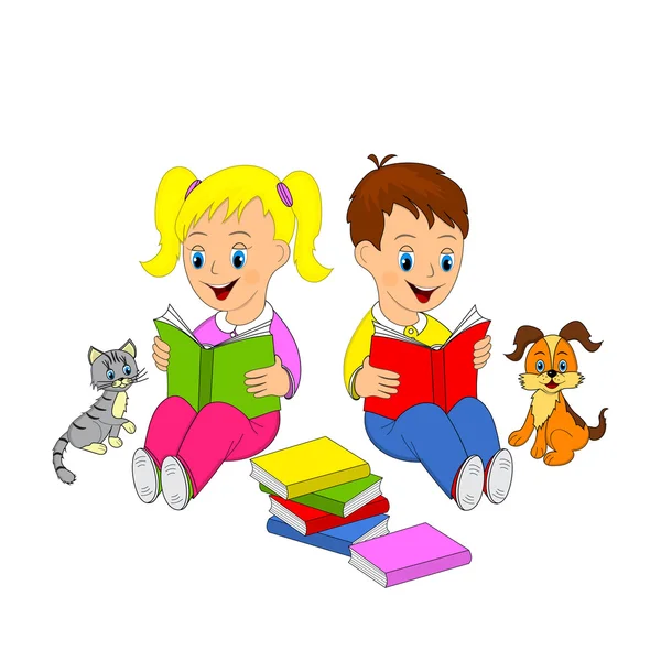 Children, girl and boy read the book — стоковый вектор
