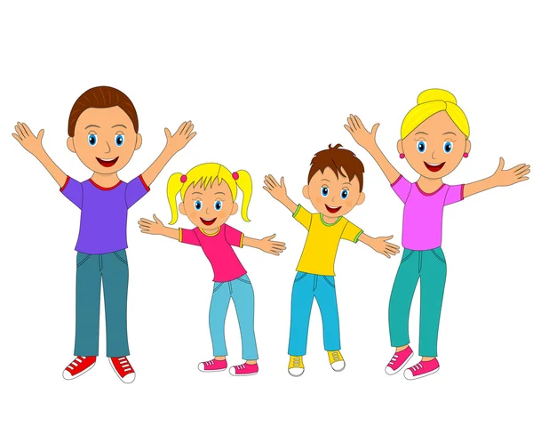 Happy family smiling with their hands up — Stock Vector