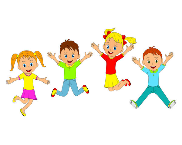 children,boys and girls jumping and smiling