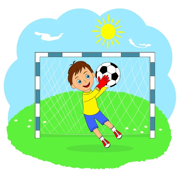 Goalkeeper with ball in hands — Stock Vector