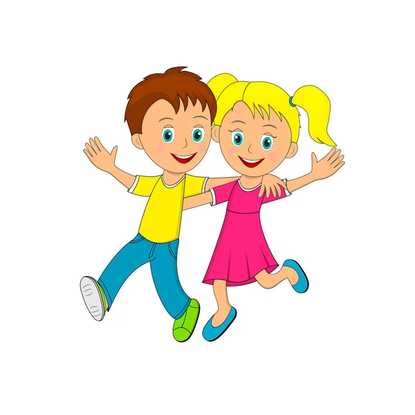 Niño y niña están abrazando y sonriendo — Vector de stock