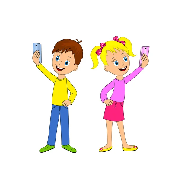 Garçon et fille prendre selfie photo — Image vectorielle