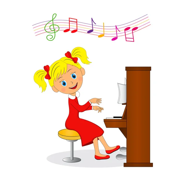 女孩弹钢琴 — 图库矢量图片