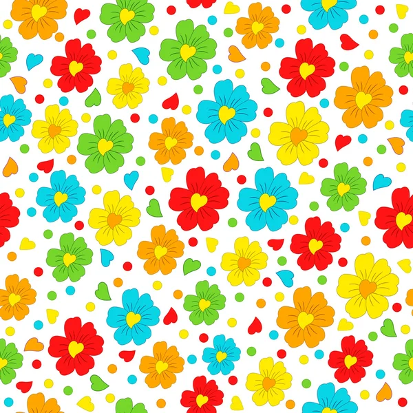 Colorful seamless, pattern  of flower with heart — Stock Vector