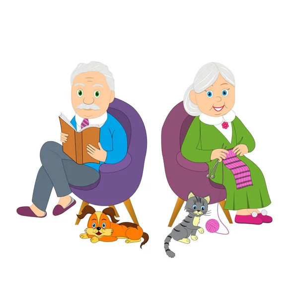 Grandparents sit on a chair — Stock Vector