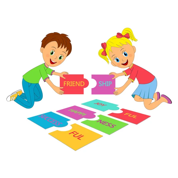 Kids and puzzles — Stock Vector