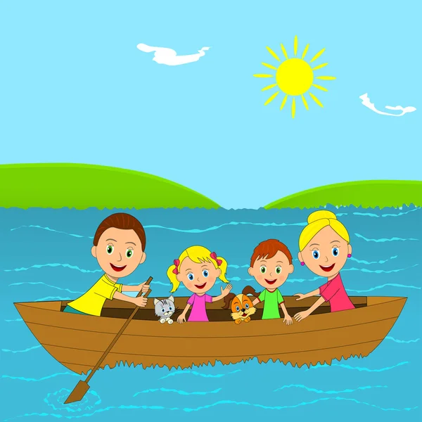 Happy family on the boat — Stock Vector