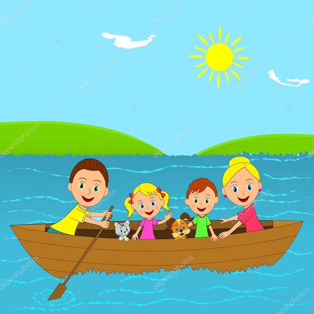 Happy family on the boat — Stock Vector © iris828 97716878