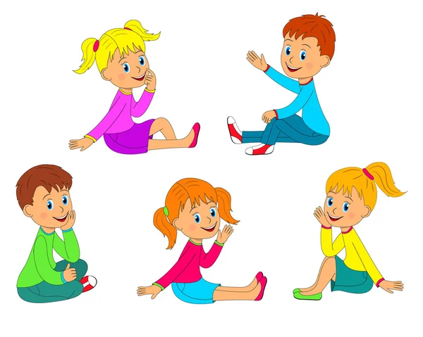 Jungen und Mädchen sitzen auf dem Boden — Stockvektor