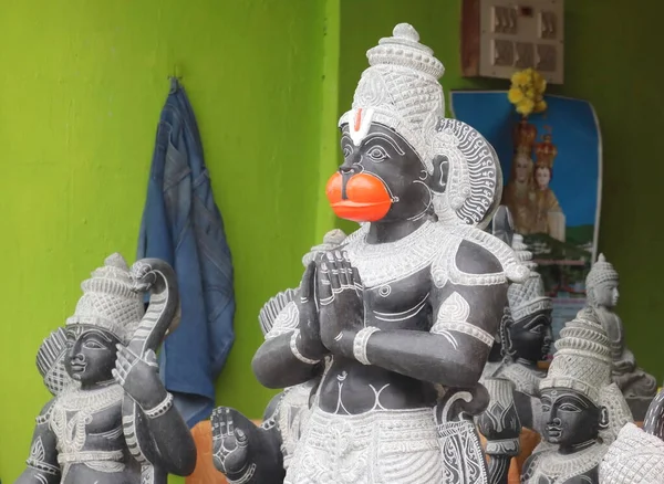Estatua Kesari Hanuman Ídolo Dios Hecho Piedra Roca Guardado Tienda — Foto de Stock