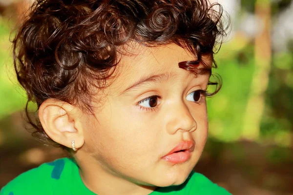 Closeup Profile View Indian Little Male Child Boy Close Face — Stock Photo, Image