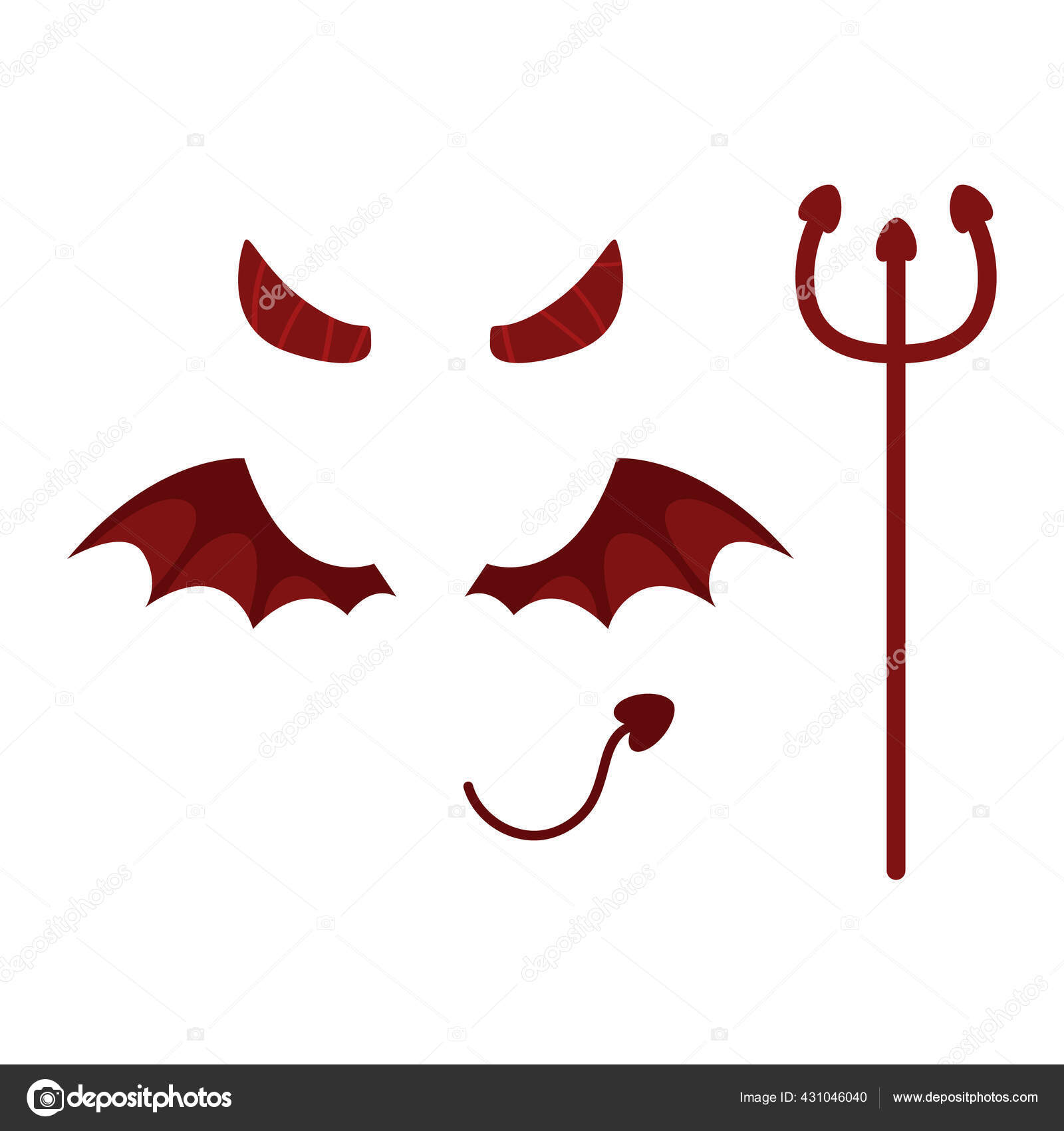 Collection Items Devil Horns Wings Tail Trident Isolated White Background Stock Vector Image by