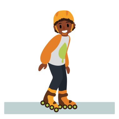 Neşeli çocuk bigudilere biniyor. Aktif eğlence. Vektör illüstrasyonu