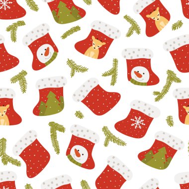 Beyaz arka planda Noel çorabı izi yok. El çizimi. Vektör illüstrasyonu