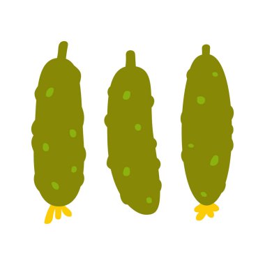 Beyaz arka planda izole edilmiş düz dizayn tarzında salatalık koleksiyonu. Vektör illüstrasyonu