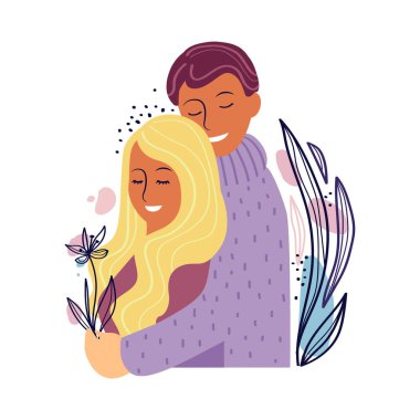 Mutlu gençlerin kucaklaşması. Beyaz arka planda izole edilmiş. vektör