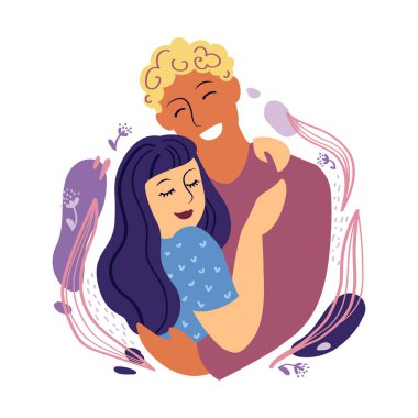 Mutlu gençlerin kucaklaşması. Beyaz arka planda izole edilmiş. vektör