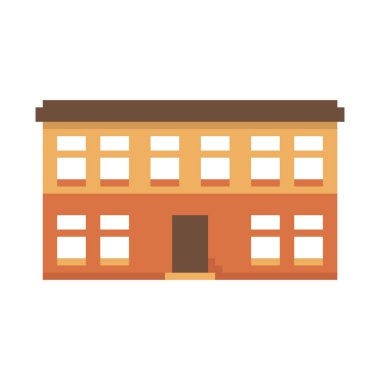 Beyaz arka planda izole edilmiş pikselli ev. Köy. Oyun grafikleri. 8 bit. Vektör illüstrasyonu